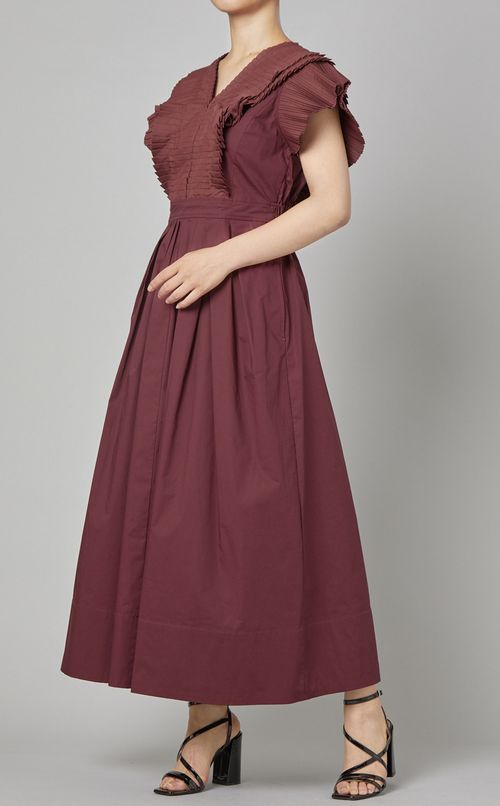 プリーツVネックワンピース