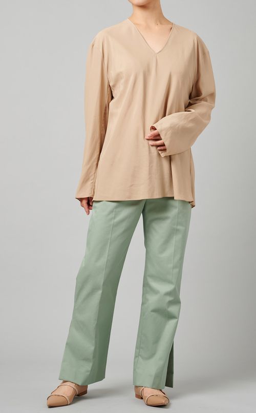 コットンソリッドスリット入りパンツ