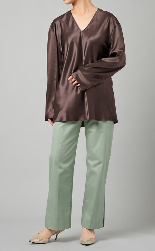 コットンソリッドスリット入りパンツ