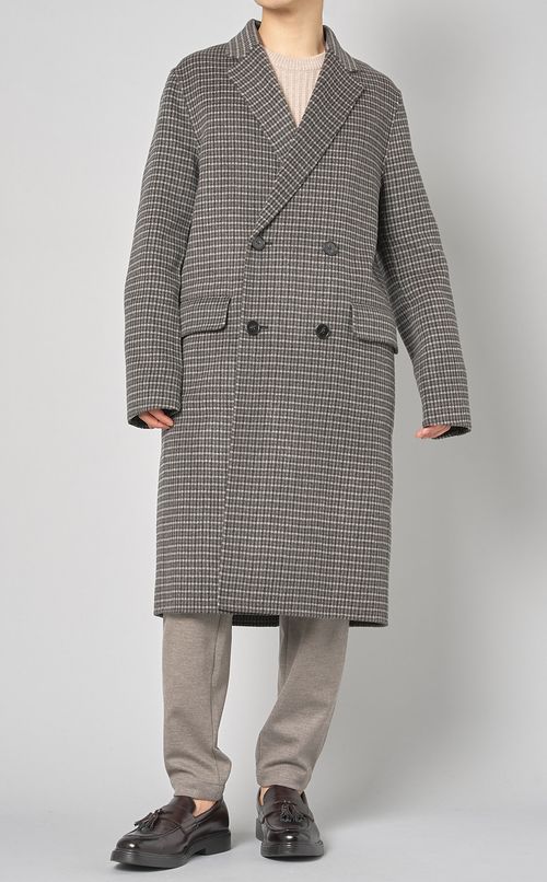 ウールチェックダブルステンカラーコート