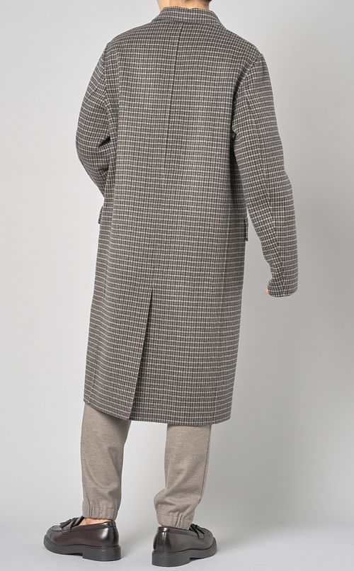 ウールチェックダブルステンカラーコート