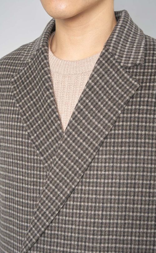 ウールチェックダブルステンカラーコート