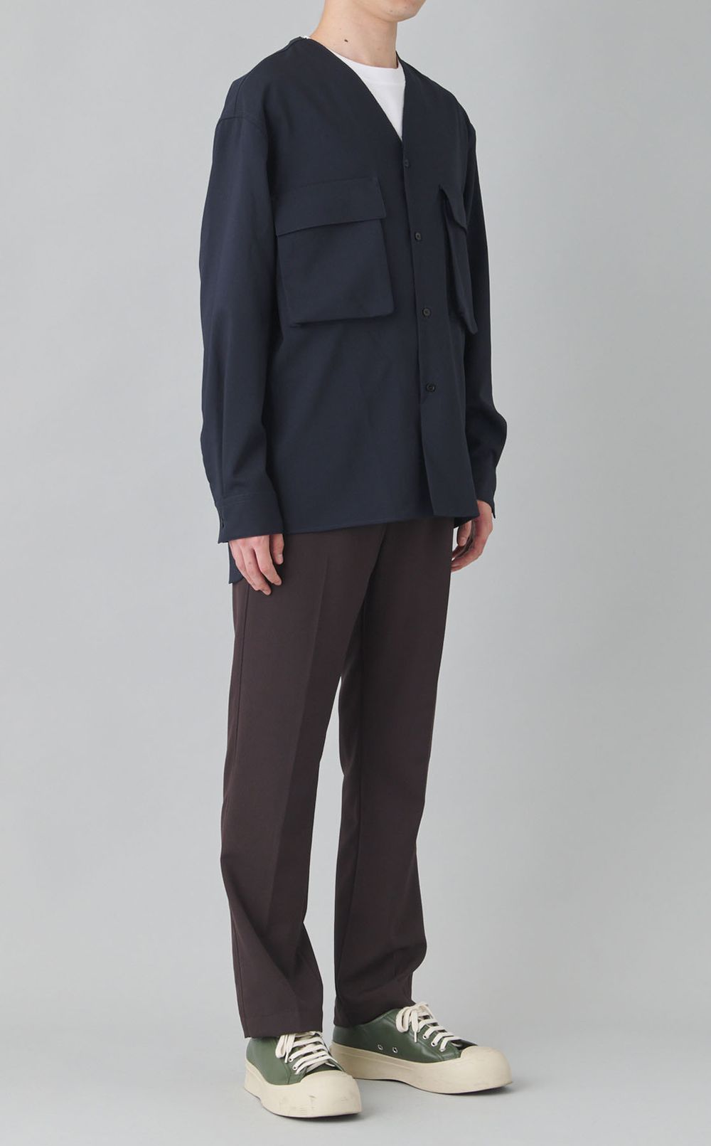 ノーカラーオーバーシャツ