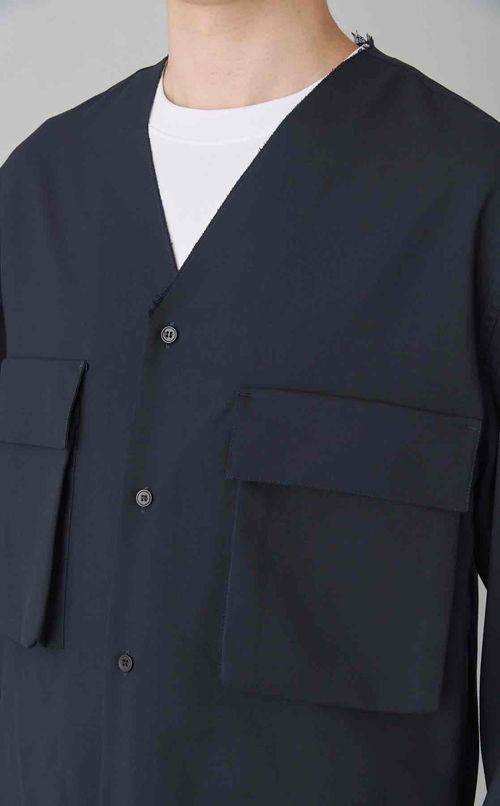 ノーカラーオーバーシャツ