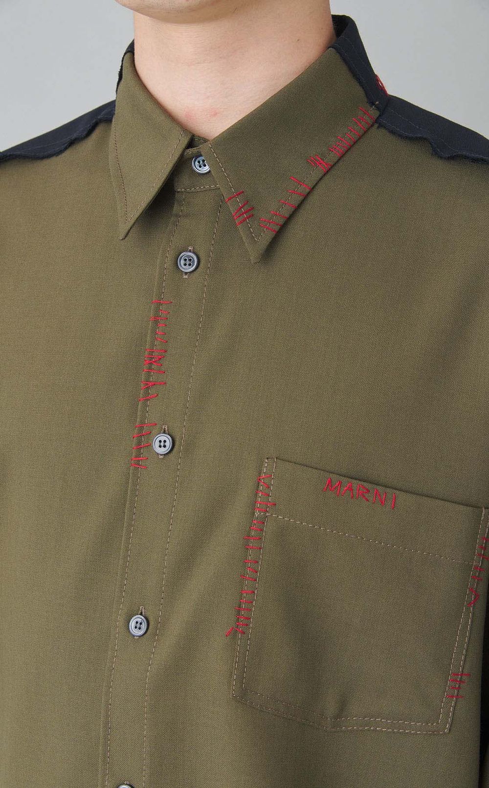 バイカラートロピカルウールシャツ