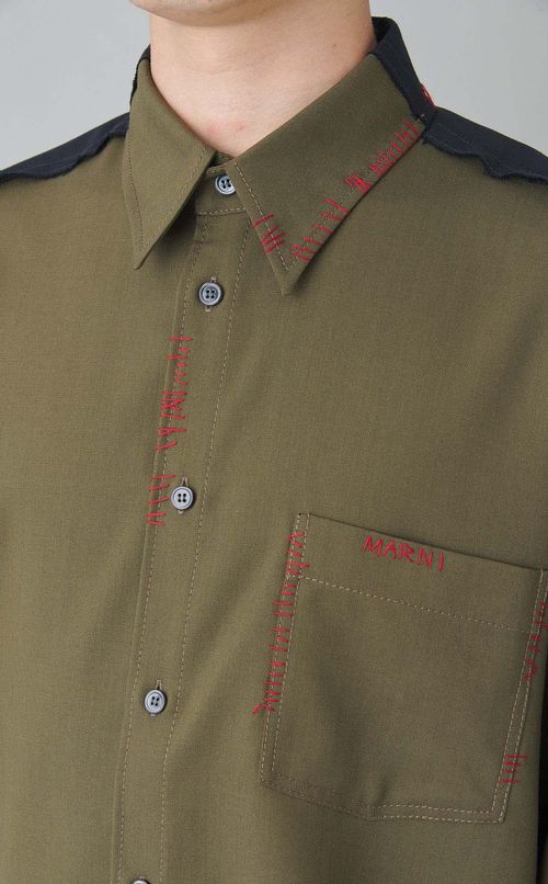 バイカラートロピカルウールシャツ