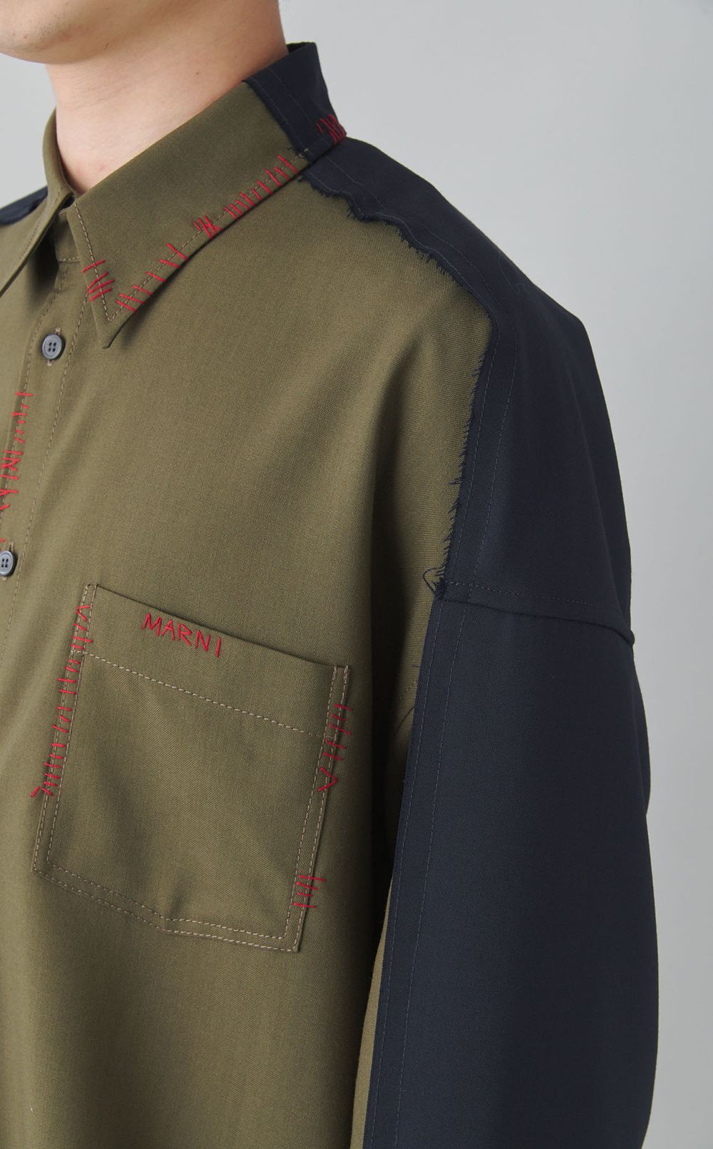 バイカラートロピカルウールシャツ