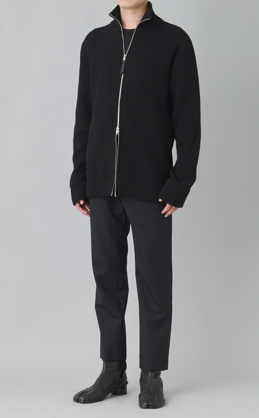 リブニットハイネックカーディガン