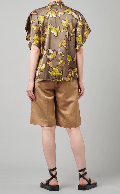 フラワータックドレープスリーブブラウス