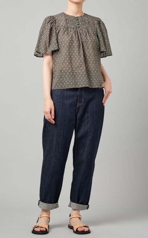 パフスリーブプリントブラウス