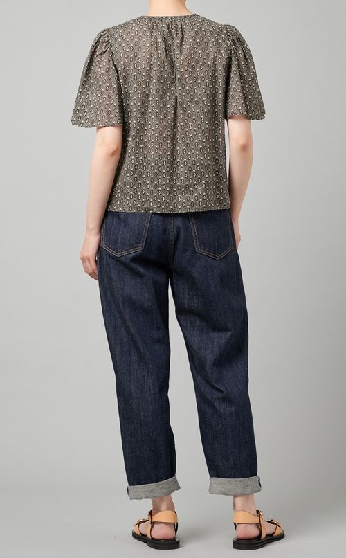 パフスリーブプリントブラウス