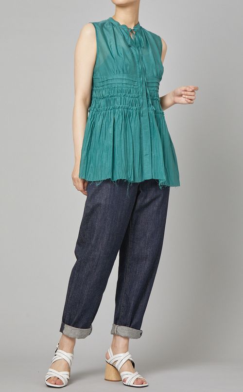 シルクコットンノースリーブブラウス