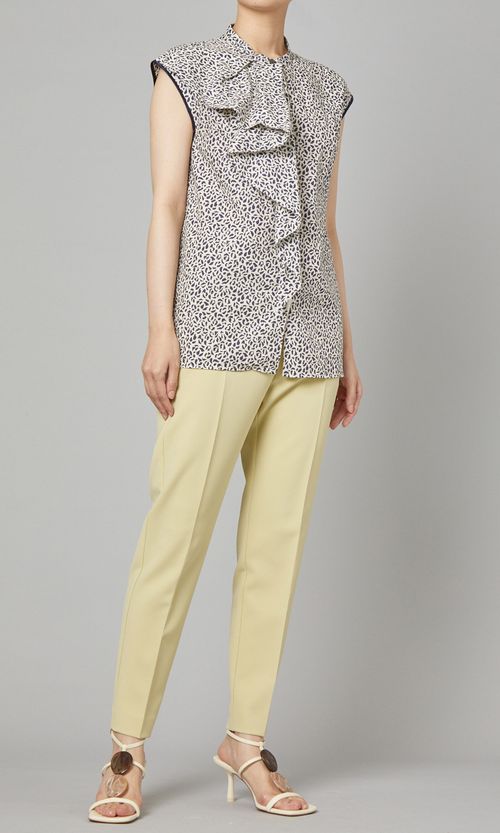 フロントラッフルレオパードブラウス