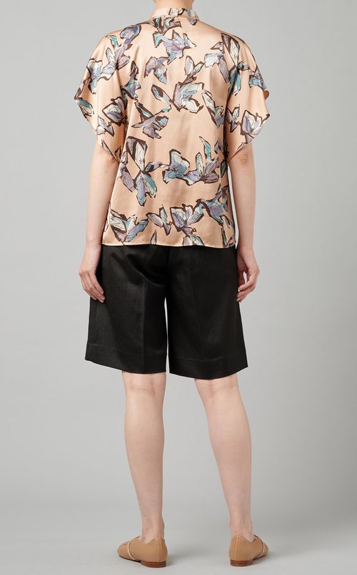 フラワータックドレープスリーブブラウス