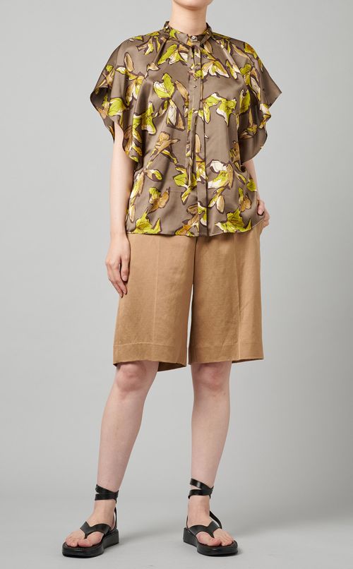 フラワータックドレープスリーブブラウス