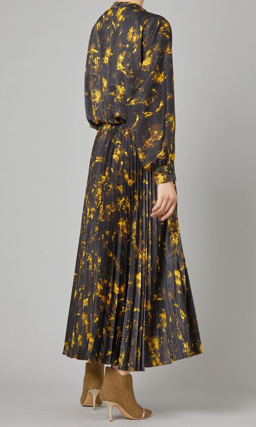 プリントロングプリーツワンピース