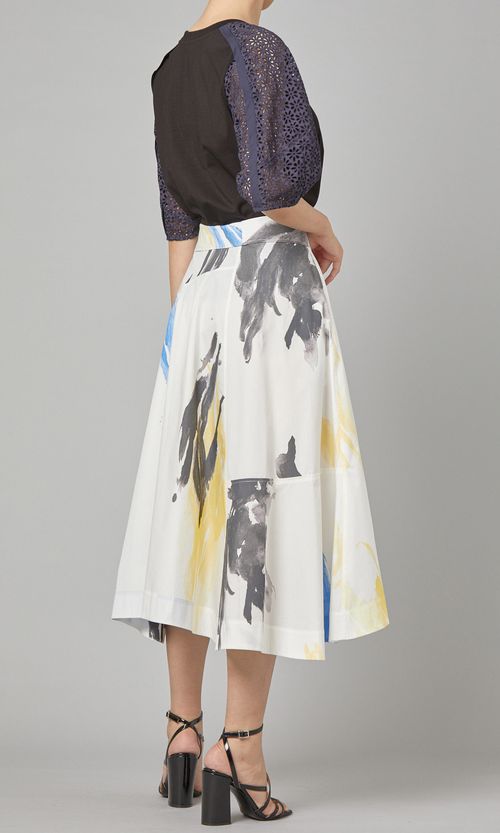 コットンポプリンプリントミディスカート