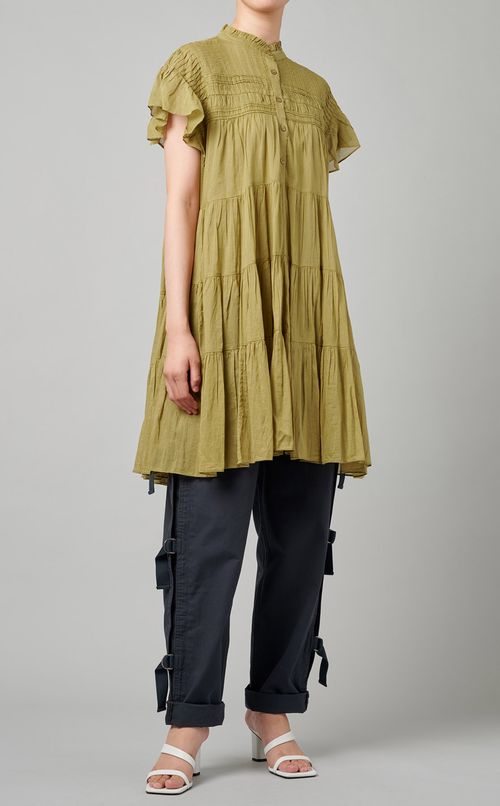 ピンタックコットンティアードブラウス