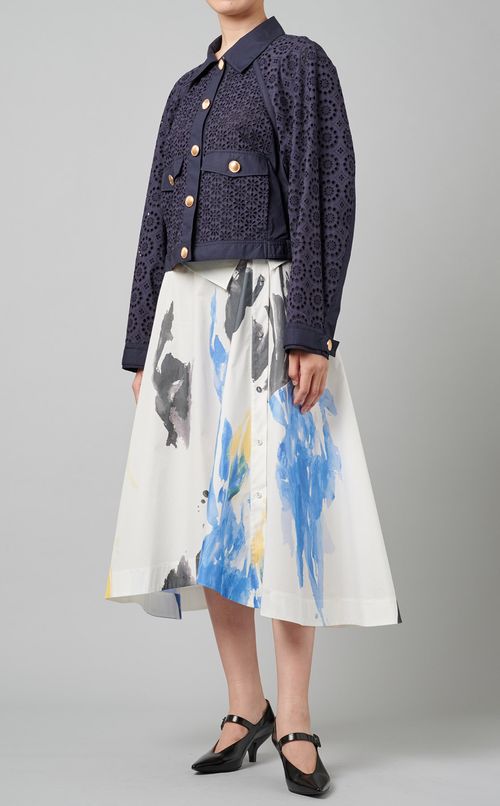 コットンポプリンプリントミディスカート