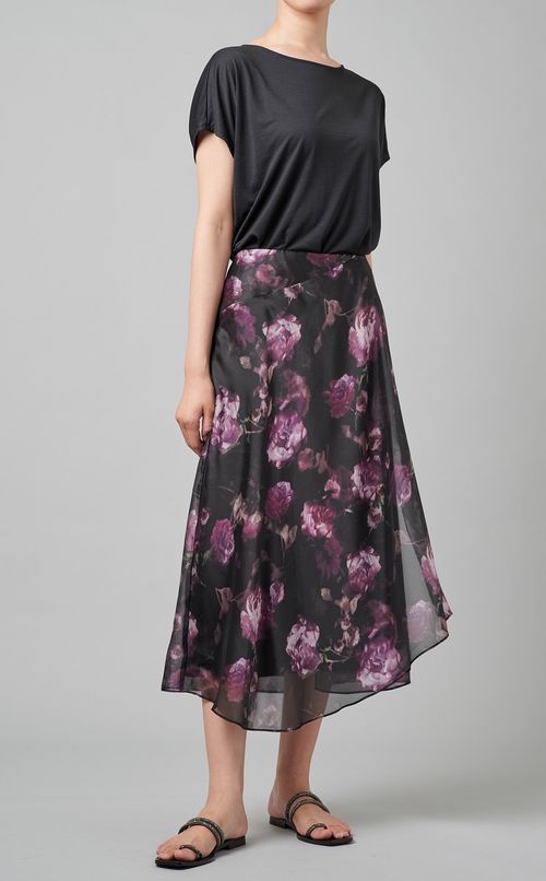 フラワープリントタックミディスカート