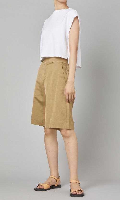 リネン混ソリッドショートパンツ