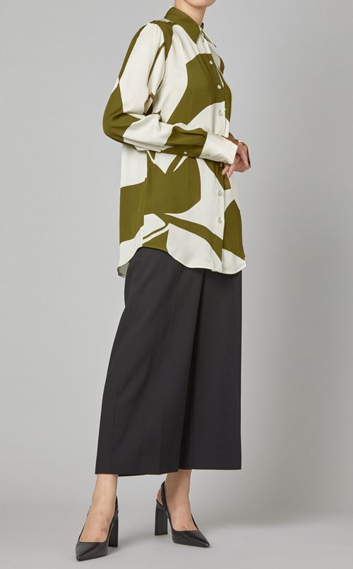 バイカラープリントツイルシャツ