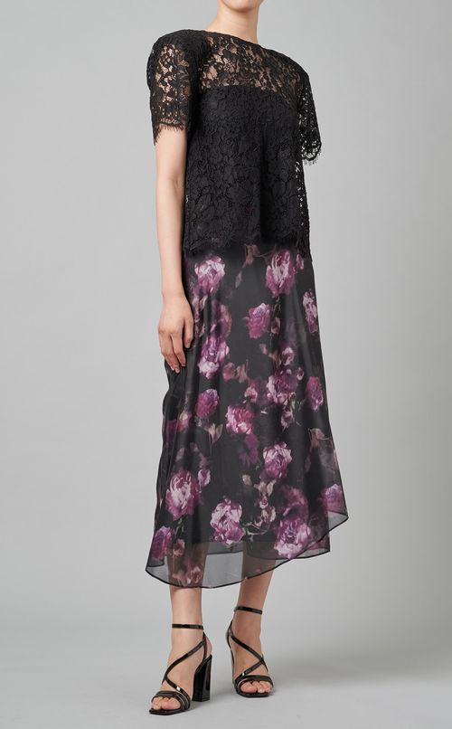 フラワープリントタックミディスカート