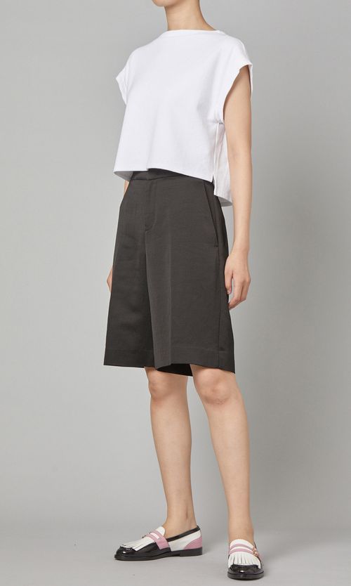 リネン混ソリッドショートパンツ