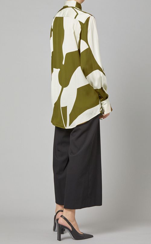 バイカラープリントツイルシャツ