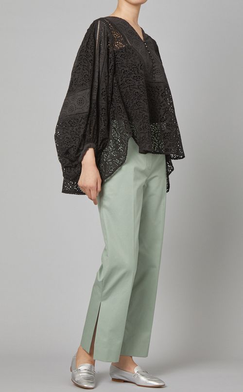 コットンソリッドスリット入りパンツ