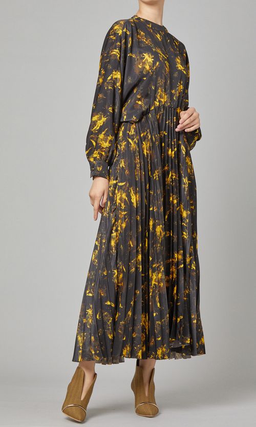 プリントロングプリーツワンピース