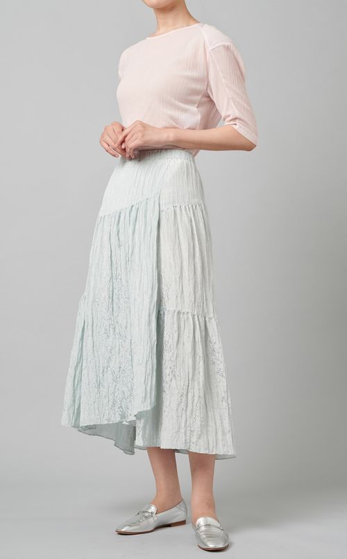 クルーネックプリーツシースルーブラウス