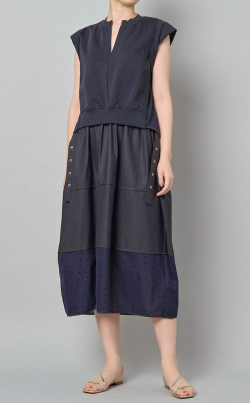 コットンアイレットレースコンボワンピース