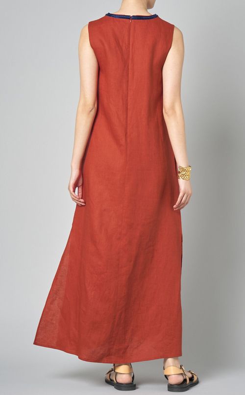 リネンノースリーブエンブロイダリードレス