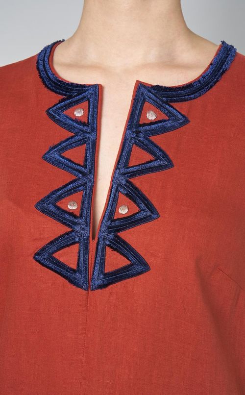 リネンノースリーブエンブロイダリードレス