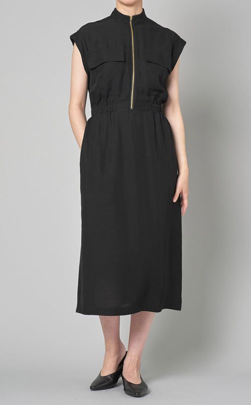 スタンドカラーフロントジップワンピース