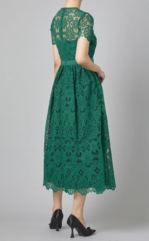 フラワーレースミディドレス