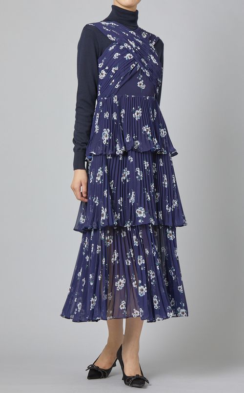 フラワープリントクロスデザインドレス