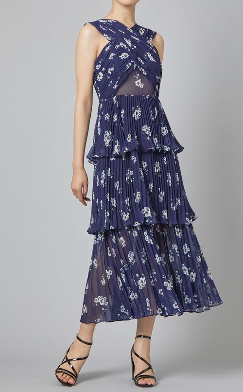 フラワープリントクロスデザインドレス