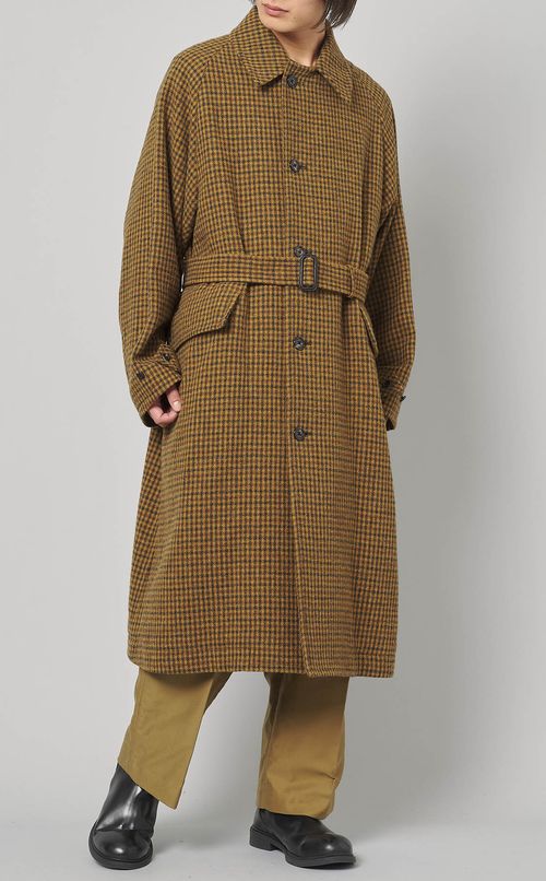 チェックツイードロングカーコート