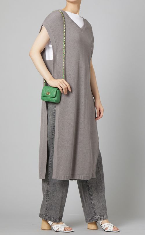 トリプルミックスロングニットジレ