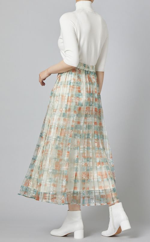 シアーチェックフラワースカート