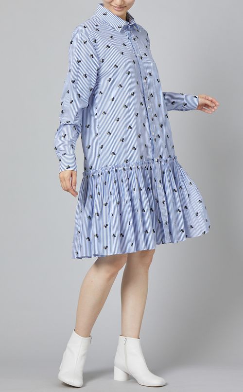 チェリー柄ストライプシャツワンピース