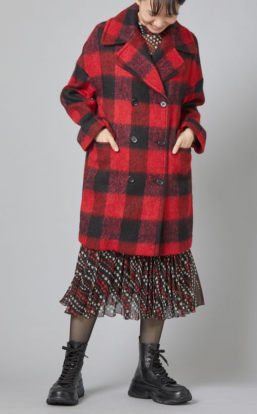 チェック柄ウールコート