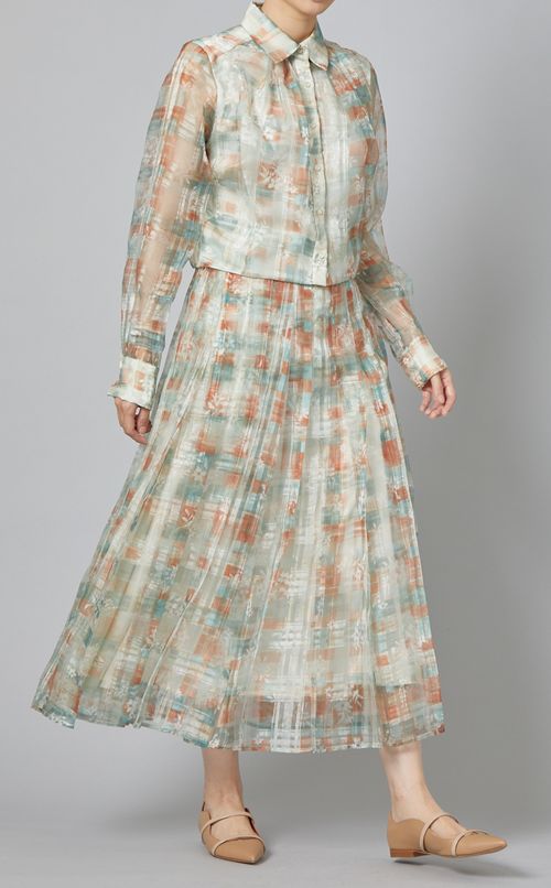 シアーチェックフラワーブラウス