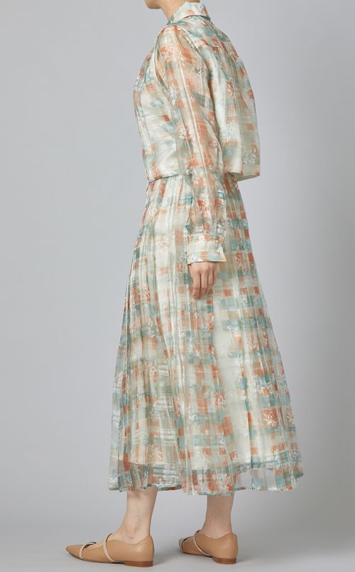 シアーチェックフラワーブラウス