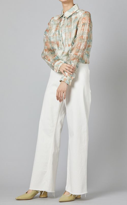 シアーチェックフラワーブラウス