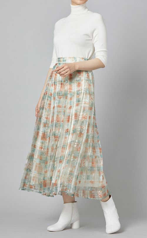 シアーチェックフラワースカート