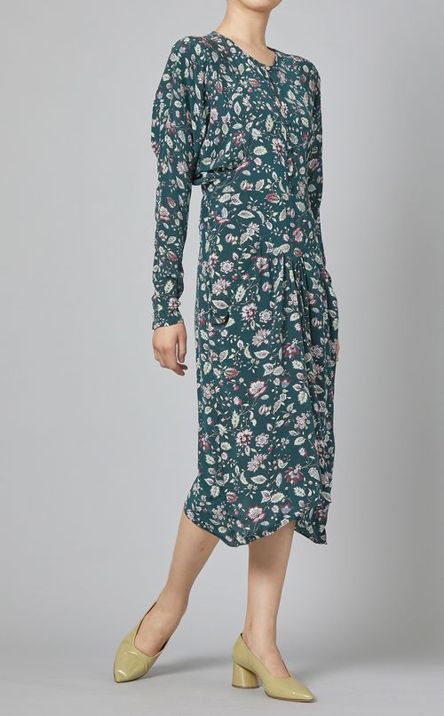 ギャザースリーブプリントワンピース