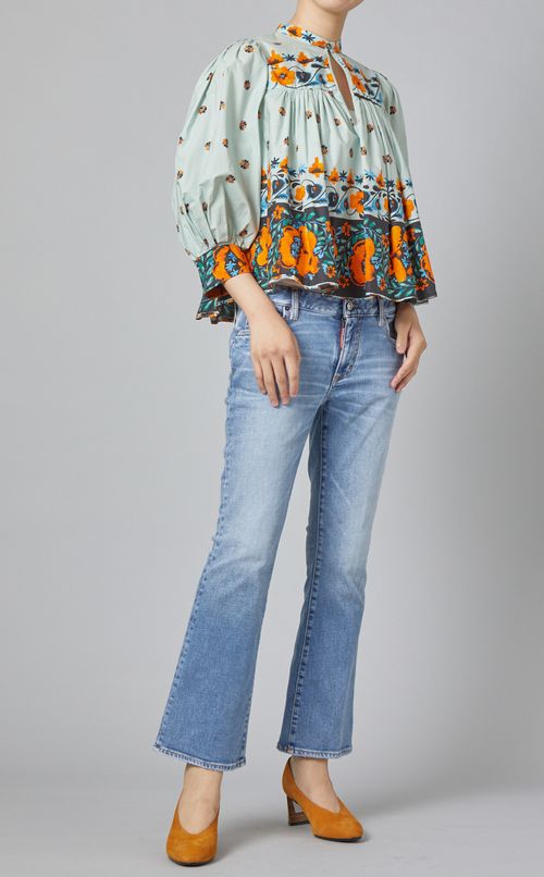 フラワープリントギャザーブラウス